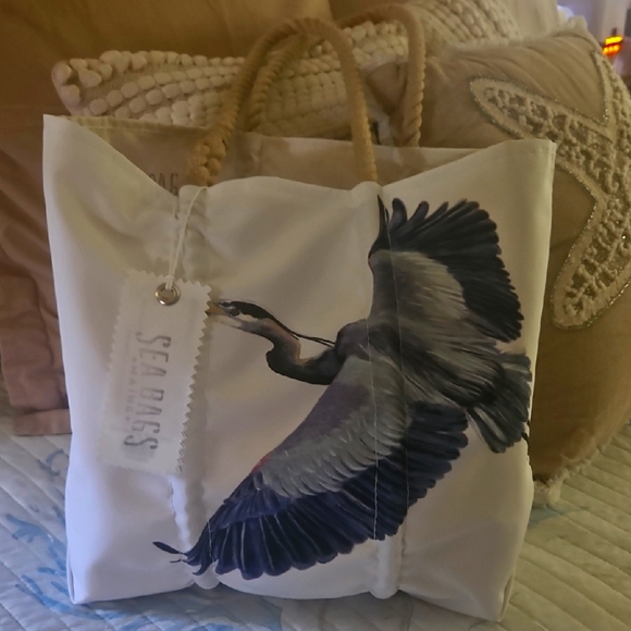 White and Blue Heron SEABAGS Tote Large - Picture 1 of 2